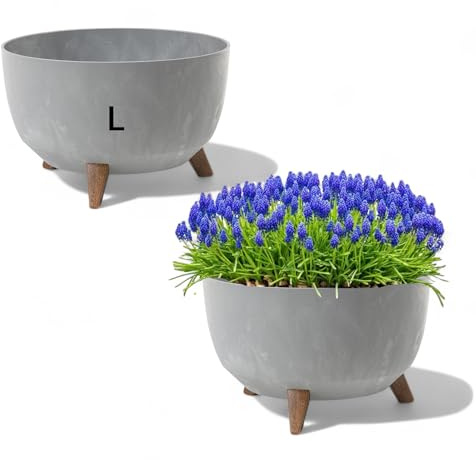 Blumentopf mit Füßen aus Kunststoff, Schale Rund Betonmuster (Grau, L-40cm)