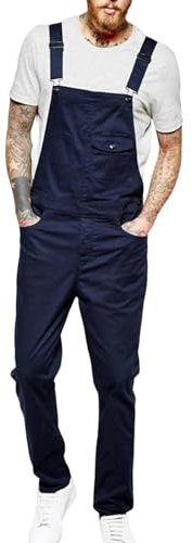 Jeans Latzhose Herren Blau Cargo Hose Lang Denim Latzanzug Jeans mit Hosenträger Loose fit Cargohose Overall Jumpsuit mit Knöpfen Onesie Streetwear Arbeits-Latzhose