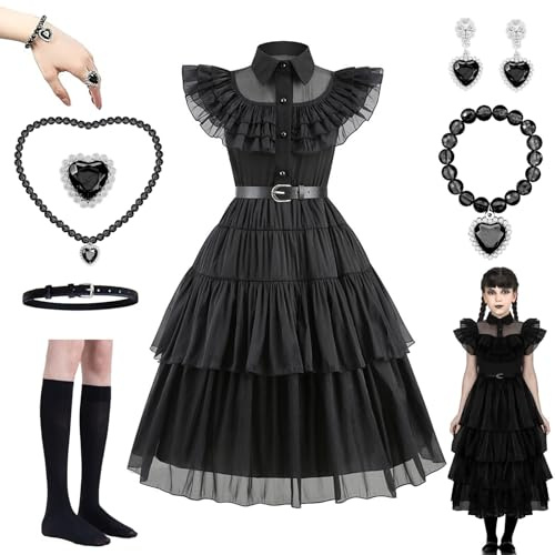 YushengTai Halloween-kostymer, svarta klänningar för flickor, mardi Gras cosplay-fester och filmdräkter (130)