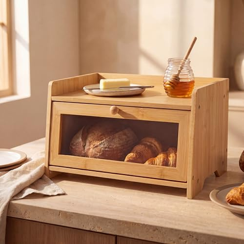 Maison Des Cadeaux Boîte à pain en bois de bambou à une seule couche, étagère supérieure de comptoir de cuisine