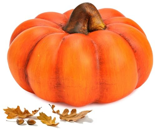 matches21 HOME & HOBBY Zierkürbis orange als Herbst-Deko in 16 cm - Keramik Kürbis als wetterfeste Outdoor Gartendeko - Kürbis-Deko als Erntedankfestdeko oder draußen Haustür Halloweendeko