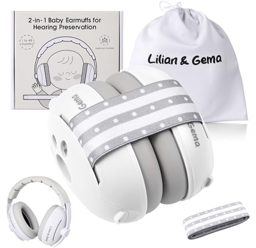 Lilian&Gema Gehörschutz Baby - 2-in-1 Kinderkopfhörer mit 25dB Lärmschutz, Verstellbarem Kopfband und Ohrenschützern für Kinder bis 48 Monate, Hörschutz Baby (Grau)