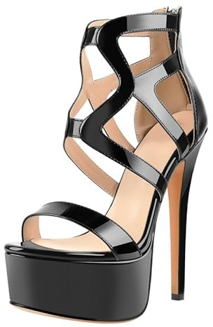 blingqueen Women's Crisscross Platform Stiletto High Heels Strappy Sandals with Zipper