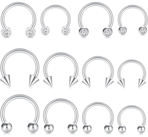 Funseedrr Hufeisen Nasenpiercing 16G Lippenpiercing Septum Ring Set Edelstahl 1,2mm Nase Lippe Ohrring Piercing Schmuck(6/8/10/12mm Durchmesser)