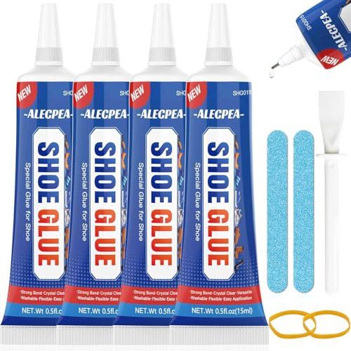 ALECPEA Shoe Glue Sole Repair Kit, Transparent Waterproof Shoe Repair Adhesive, Super Strong Clear Glue for Sneakers, Boots, Leather, Handbags, Soles, Heels, and More (15ml 4Pack)