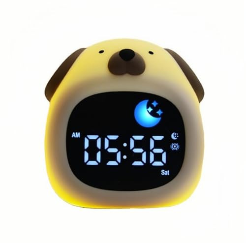 SunshineFace Kids Alarm Clock, Cute Dog Shape with Touch Night Light in 8 Colors, 6 White Sounds Sleep Trainer, Digital Alarm Clock for Bedroom, Girls & Boys
