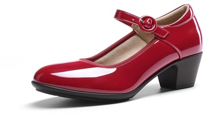 DREAM PAIRS Mary Jane lågtjocka klänningspumpar, Röd, 39 EU
