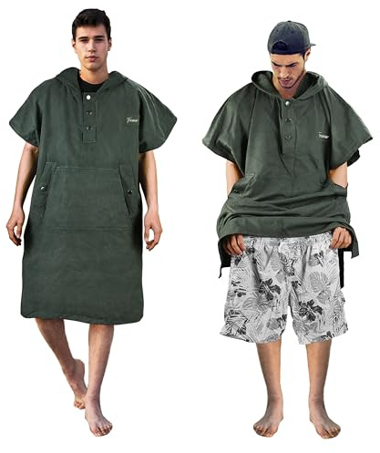 Kato Tirrinia Mikrofaser Bade Surf Poncho für Herren Damen Erwachsene, große Kapuze Strandtuch Poncho, Camping Reisen Outdoor, Kragen Knopf Strand Poncho, Bademantel Bequem Reisen Sauna, Schwarz
