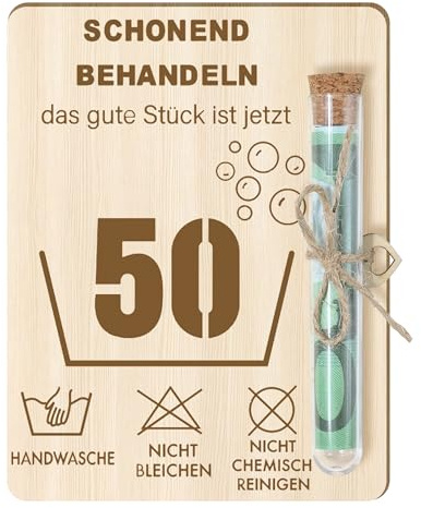 Dreaku Geldgeschenke Geburtstag 50, Holz Geschenke zum 50 Geburtstag mit Geburtstagskarte für Frau Mann, Witzige Geburtstagskarte 50 Geschenke für Freunde, Familie (50)