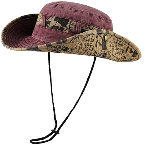 TAGVO Mode Chapeau de Soleil Unisexe Anti UV, Classique Chapeau Seau Lettres Réglable Chapeau de Pêche Large Bord Chapeau Bob, Pliable Chapeau Cowboy Homme Femme Outdoor Ete Casquette Chapeau Safari