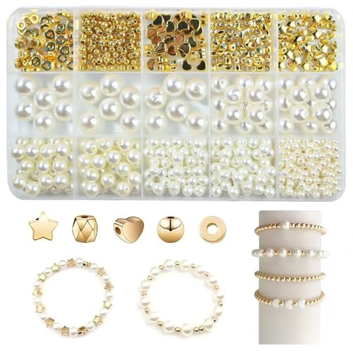 YJWZ 500 PCS Weiße Perlen für Armbänder,9 Größen Armband Selber Machen Set zum Auffädeln,Perlenset Kinder ab 4 Jahre & Erwachsene inkl Schmuckzubehör zum Auffädeln | Beads for Jewellery Making