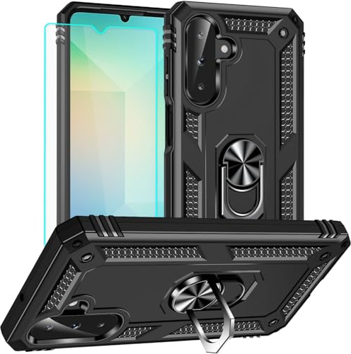 Yiakeng for Samsung A26 5G Phone Case with Screen Protector: Military Grade Protective Cases with Ring Holder Kickstand for - Samsung Galaxy A26 5G (Black)
