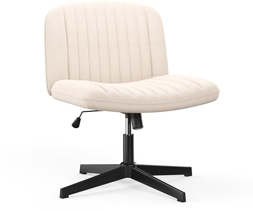 naspaluro Bürostuhl Ohne Armlehnen, Schreibtischstuhl mit Stoffbezug, Lesesessel mit Breiterem Polster zum Sitzen im Schneidersitz, Höhenverstellbar, 360° Drehstuhl für Haus, Creme Farben