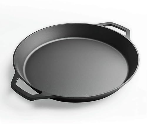 LI-GELISI 18-inch cast iron frying pan with double auxiliary handles, nitrogen-treated for rust resistance, suitable for stoves/grills/campfires, heavy-duty outdoor cooking pan