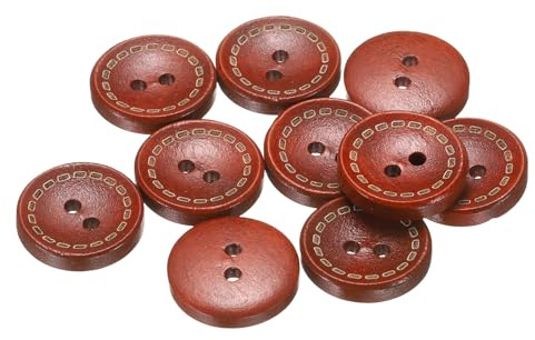 QUARKZMAN 10 Stück Knöpfe 18mm Holzknöpfe 2 Loch Buttons, Bastelknöpfe Rund Nähknöpfe Schüsseltyp Gepunktete Linie Ersatzknöpfe für Dekoration Mäntel Kleidung Strickjacke, Red Brown