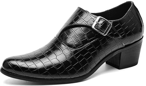 sekiueo Chaussures Habillées À Talons Hauts Hommes Chaussures De Soirée en Cuir À Bout Pointu Chaussures De Danse Décontractées À Talons Carrés Et À Lanières,Noir,43 EU