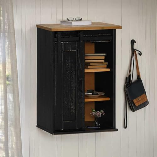 WSJHUHK Mobili,Armadi e stoccaggio,Mobili da cucina,Armadio sospeso HALDEN con porta scorrevole Nero 49x22.5x70 cm Pino