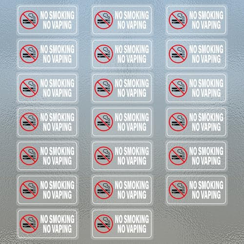 20 PCS No Smoking or Vaping Signs, Vinyl Self-Adhesive 10 × 5 CM Waterproof Warning No Smoking Stickers, for Vehicles Office Windows Doors