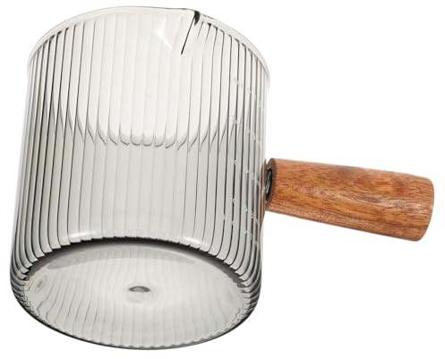 Sosoport Jarra para Espumar Leche de Vidrio Templado 120 Ml Mango de Madera Resistente Antiescaldaduras para Café Espresso y Uso Doméstico en Cafeterías y Restaurantes