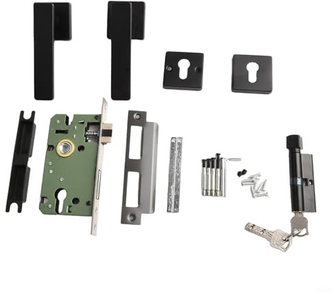 Moderno espacio negro aluminio interior dormitorio manija cerradura conjunto con elegante diseño silencioso, hardware para puertas de madera o sala de estar, para mejorar la seguridad del hogar