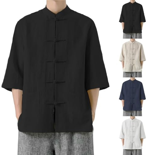 Chemise Kung Fu en coton et lin pour homme - Style traditionnel chinois - Veste à manches longues - Convient pour le Tai Chi et les occasions culturelles