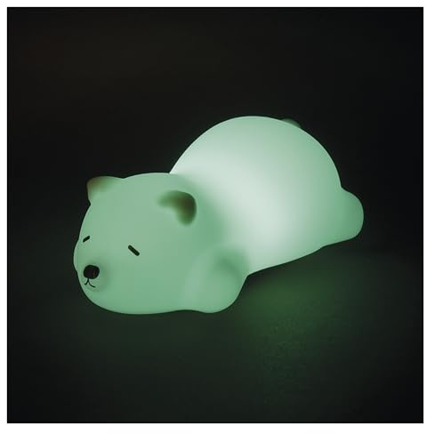 EMOS - Aufladbares Nachtlicht Eisbär - Akku-Kinderlampe mit schlafendem Bär - 3 Leuchtmodi, Warmweiß/Mehrfarbig - 30 Min Timer - 1200 mAh Li-Ion, inklusive USB-Ladekabel - weiß