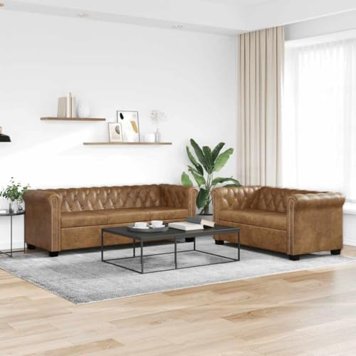 Mimdixy Divano Moderno Da Salotto per Soggiorno Appartamento Ufficio, Set Divani Chesterfield a 2 Posti e a 3 Posti Marrone