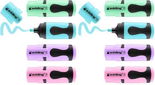 edding 7 Mini Textmarker Set - Pastell-Farben - 4 highlighter pens - Keilspitze 1-3 mm - Textmarker klein in trendigen Farben - für Bullet Journal, Schule, Uni oder Büro (Packung mit 2)