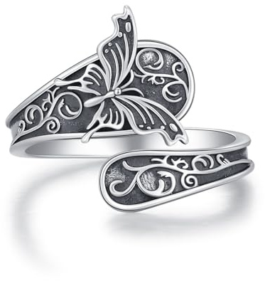 Adjustable Rings 925 Sterling Silver Jewellery Spoon Feather Wings Witch Hat Animal Snowflake Hug Ring Gifts for Women Men Lover Anniversary Birthday Graduation Christmas Valentine's Day Mother's Day