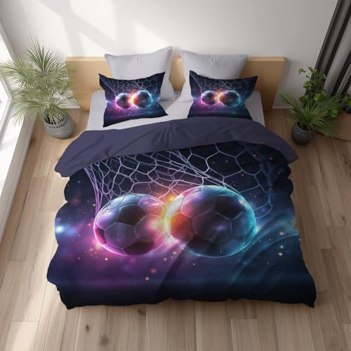 Generico Copripiumino Set 155 x 200 cm Lucido, Calcio Collisione Rete, Completo Letto in Microfibra Morbida con Federe, Set Copripiumino Reversibile con Chiusura a Zip, Facile da Lavare