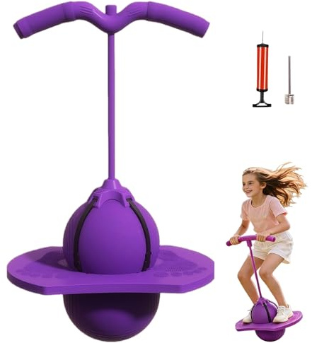 Balance Jumping Ball - Pogo Stick with Handle for Kids Age 10+ & Adults Up to 200lb, Bouncing Jump Ball Board for Indoor Outdoor Play, Balance Training, Coordination and Fitness Fun (Purple)