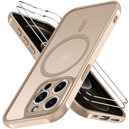 ivoler für iPhone 12 Pro Max Hülle, 1 Magnetisch Handyhülle mit 2 Stück Panzer Schutz Glas, [Kompatibel mit MagSafe] [Militärischer Schutz] Stoßfest Schutzhülle Case - Titansand