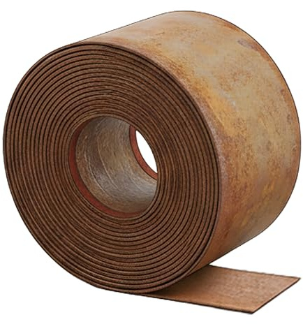 Relaxdays Bordure pelouse, 10 m x 15 cm, métal Effet Rouille, Rouleau Flexible pour massifs & pelouse, Marron