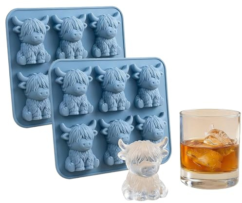 Mini Highland Cow Ice Cube Mold, mini eiswürfelform, niedliche 3D-Hochlandkuh-Silikon-Eiswürfelform, Silikon-Tier-Eiswürfelform für Schokolade, Bonbons, Gelee, selbstgemachte Leckereien
