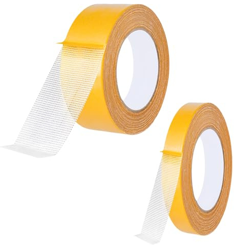 2PCS Heavy Duty Double Sided Fabric Tape, 1 Inch X 33FT & 0.4 Inch X 33FT Hem Tape, No Sew Hemming Tape for Clothes, Trousers, Curtains, Iron On Hemming Tape Alternative, No Trace, Strong Sticky