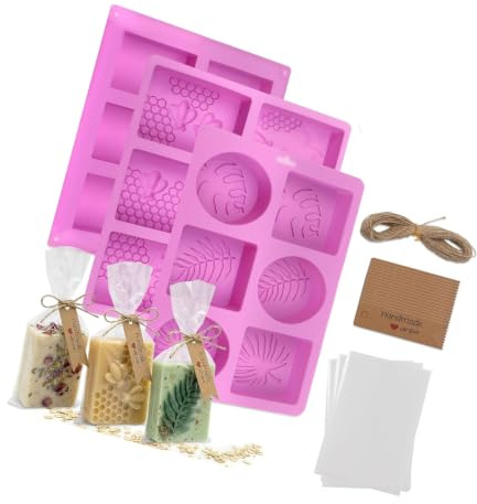 Juego para hacer jabón con cordón y etiquetas, 3 moldes de silicona, bolsas transparentes y bolsas protectoras de sisal para presentaciones y envoltorios hechos a mano en hogar, bolsas de embalaje,