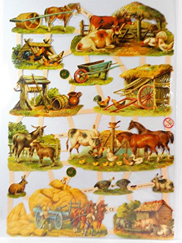 Glanzbilder Pferd Esel Kuh EF 7358 Oblaten Posiebilder Scrapbook Deko GWI 312