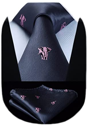 HISDERN Herren Krawatten Hochzeit Tiermuster Taschentuch Klassisch Business Krawatte und Einstecktuch Set