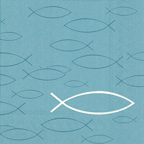 Servietten Fisch-Motiv türkis-blau/ Kommunion (20 Stück)