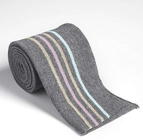 Zierstoff einfach nähen Strickbündchen, Faltbündchen, Collegebündchen in Grau mit Streifen Gold/Hellrosa/Hellblau, 135 cm, grau