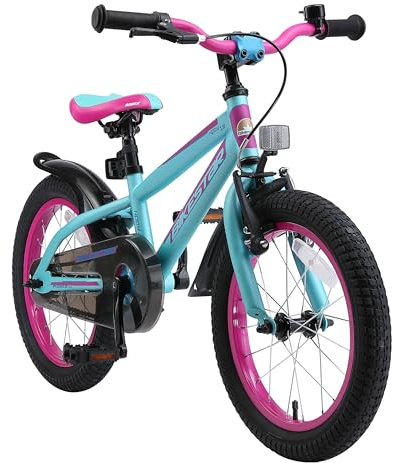 BIKESTAR Kinderfahrrad 16 Zoll für Mädchen und Jungen ab 4-5 Jahre | 16er Kinderrad Mountainbike | Fahrrad für Kinder Berry & Türkis | Risikofrei Testen