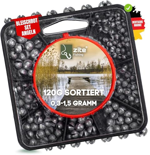 Zite Fishing Bleischrot-Sortiment 120g - Schrotblei zum Angeln in Spender-Dose - Angel-Blei Set zum Klemmen für Posen-Montagen und mehr