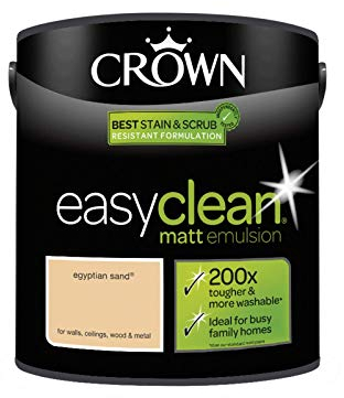 2.5L CROWN Easy Clean MATT Emulsion Multi Surface Paint That can be Used on Walls, Ceilings, Wood and Metal. Stain & Scrub Resistant Formula – Egyptian Sand