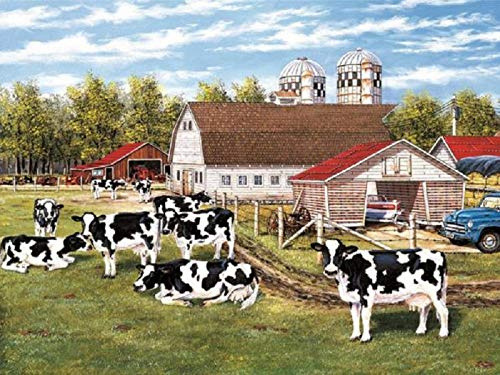YSCOLOR Diamond Painting Full Round Drill Diamantmålning 5D Diy Diamantbroderi Cross Stitch Cows In The Farm Diamond Mosaic Rhinestone 30X40cm
