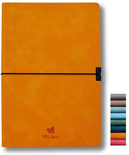 YRL Best Softcover Bullet Notebook Journal, Dotted/Dot Grid, A5, 5.8x8.3 Inches, Premium Faux Leather, Creamy Thick Paper, Sewn Bound, Elastic Band, Inner Pocket, Pen Loop, Lays Flat, Orange