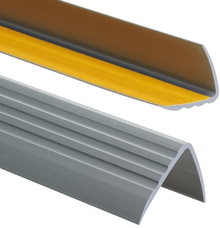 ProfiPVC PVC Treppenkantenprofil selbstklebend 50x40mm 200cm Silber | Treppenkantenschutz, Kantenschutzprofil für Treppenstufen, Anti-Rutsch-Oberfläche, einfache Montage ohne Bohren