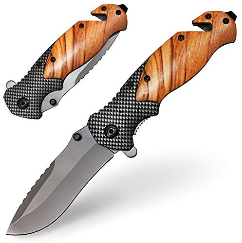 Outdoor Messer mit Holzgriff Klappmesser Holz Jagd und Trekking Taschenmesser Geschenk für Männer