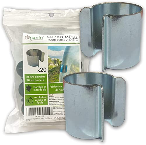 Elegardn Lotto da 20 Clip 25mmx30mm per Serre Tunnel Serra telone da Giardino in Metallo con Rivestimento in Zinco