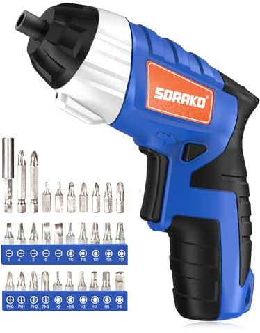 SORAKO Electric Screwdriver, 3.6V Cordless Screwdriver with 1300mAh Rechargeable Battery, 6N.m Max Torque, 180RPM, LED Light, Ideal for Small Tasks and DIY Projects