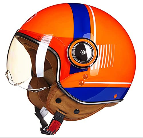 Jethelm Motorrad Roller Offenes Jet Helm Mit Visier Scooter Moped Mofa Helm Erwachsener Motorradhelm ECE/DOT Zertifiziert Retro Vintage Pilot Biker Helmet Jethelm Herren Damen,Orange,L